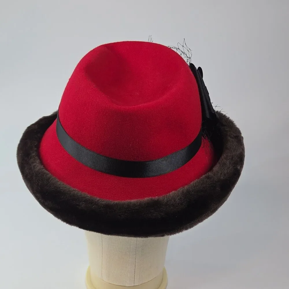 Betmar New York Hat 100% Wool Red Black Flower One Size Women Winter Lot of TWO